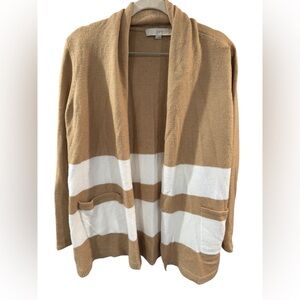 LOFT Tan and White Striped Cardigan
